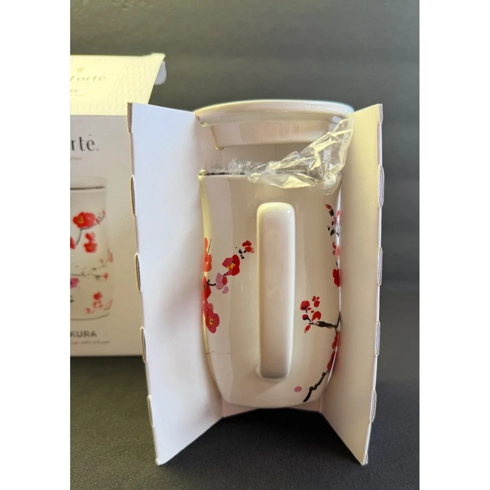 Tea Forte‎ Ceramic Fiore Cup Removeable Stainless Infuser Basket Handle Lid NEW